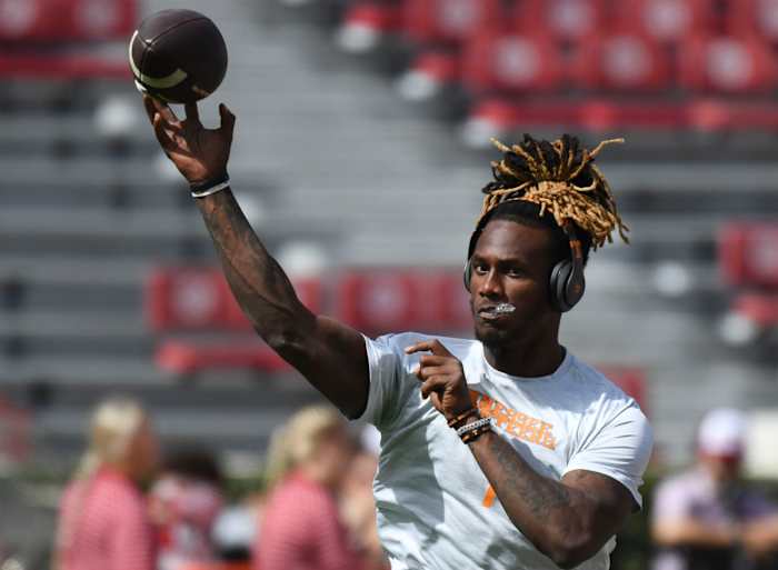 Tennessee Volunteers QB Joe Milton III during pregame warmups vs. Alabama. (Photo by Gary Cosby Jr. of USA Today Sports)